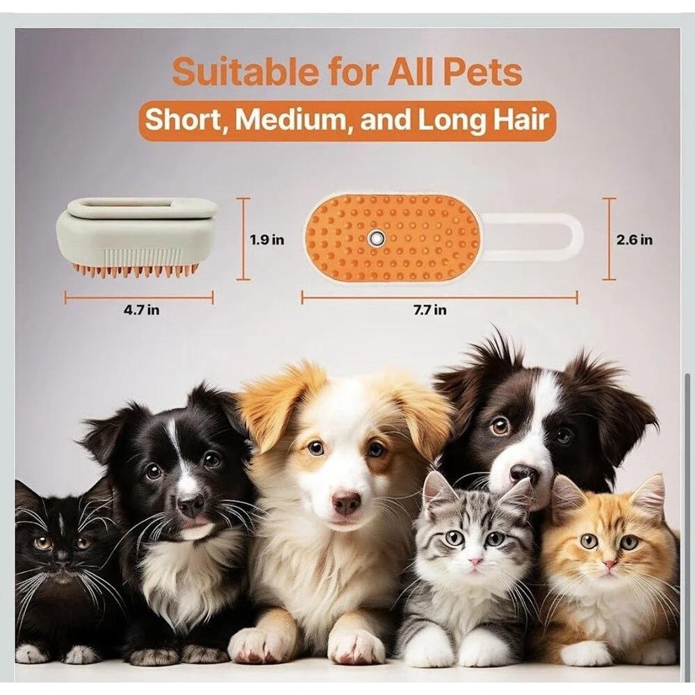 Electric Spray Handle Massage Brush Pet Grooming Rechargeable Cream White